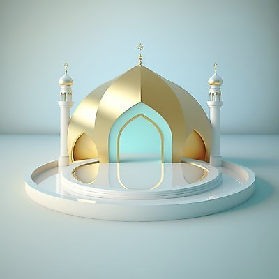 포토 JPG 해외이미지 건축물 하늘색 백그라운드 사람없음 3D 금색 모스크 단상 해외202310 해외포토 건축 컬러 파란색 이슬람교 디지털합성 파일형식