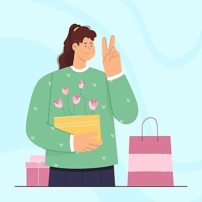 EPS 해외이미지 무료이미지 여자 꽃 행복 화분 일러스트 한명 들기 성인 선물상자 쇼핑 쇼핑백 세일 봄 튤립 브이 성인여자한명만 해외202310 해외일러스트 식물 1 계절 감정 가방 모션 선물 사람 손짓 상자 여자한명만 성인여자만 파일형식 벡터