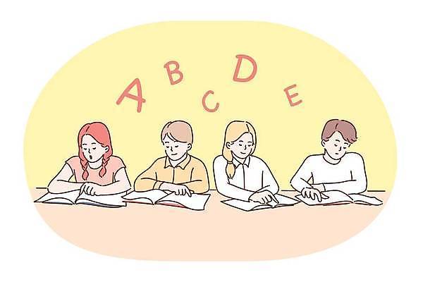 EPS 해외이미지 무료이미지 알파벳 영어 여자 교육 남자 어린이 일러스트 수업 소녀 소년 여러명 책 학습 어린이만 해외202310 해외일러스트 문자 다수 사람 파일형식 벡터 무료콘텐츠