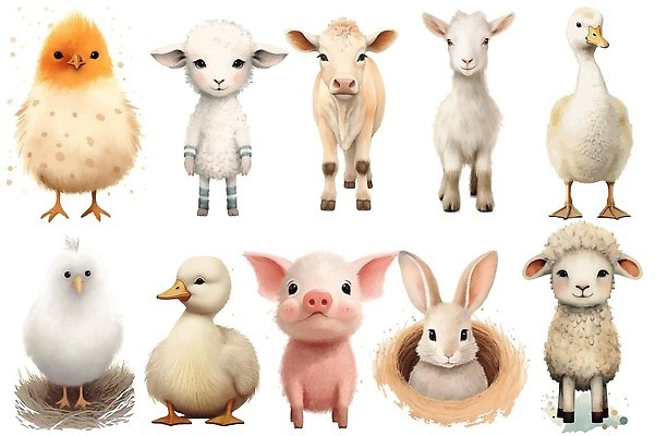 EPS 해외이미지 새끼 일러스트 염소 오리 병아리 사람없음 토끼 양 돼지 아기돼지 해외202310 해외일러스트 동물 포유류 조류 반려동물 파일형식 벡터