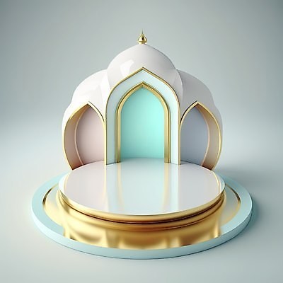 포토 JPG 해외이미지 건축물 하늘색 백그라운드 사람없음 3D 금색 모스크 단상 해외202310 해외포토 건축 컬러 파란색 이슬람교 디지털합성 파일형식