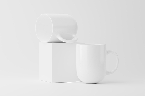 포토 JPG 해외이미지 사람없음 상자 3D 머그컵 흰색 오브젝트 목업 해외202310 해외포토 컬러 컵 디지털합성 파일형식