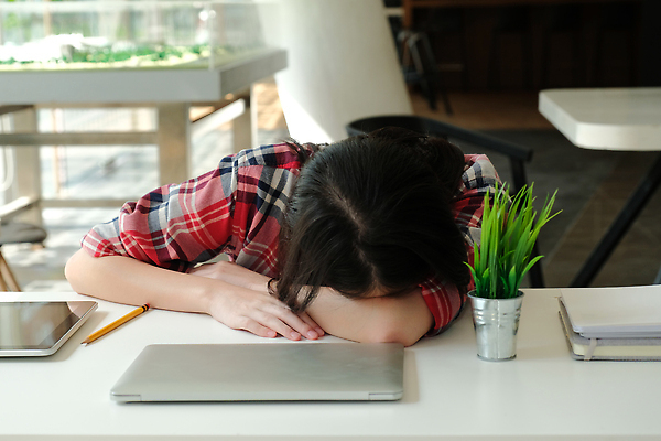 포토 JPG 해외이미지 직업 여자 비즈니스 사업가 노동자 스트레스 직장 피곤 한명 사람 노트북 컴퓨터 사무실 잠 업무 책상 업무과다 비서 거짓말 해외202310 해외포토 1 가구 컨셉 회사 전자제품 작업 파일형식