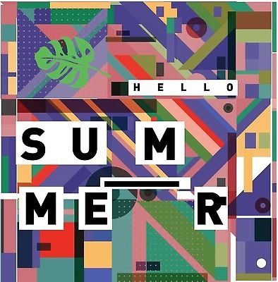 EPS 해외이미지 도형 디자인 포스터 백그라운드 패턴 일러스트 나뭇잎 타이포그라피 사람없음 컬러풀 화려 기하학 멤피스디자인 해외202310 해외일러스트 문자 컬러 컨셉 잎 무늬 파일형식 벡터