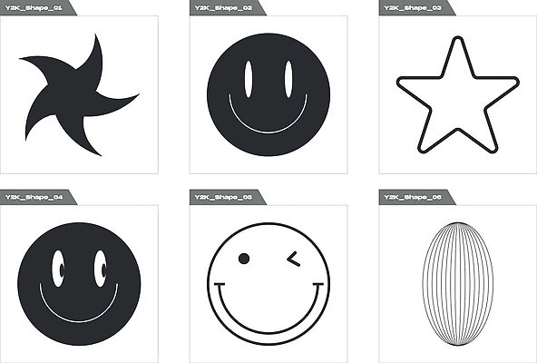 EPS 해외이미지 무료이미지 별 일러스트 추상 윙크 사람없음 세트 검은색 라인아트 복고 엘리먼트 Y2K 해외202310 해외일러스트 자연요소 선 컬러 컨셉 무늬 표정 파일형식 벡터