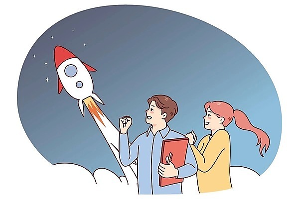 EPS 해외이미지 무료이미지 응시 여자 남자 일러스트 비즈니스 사업가 함께함 들기 성인 두명 주먹 로켓 도전 흥분 창업 파일폴더 성인만 해외202310 해외일러스트 직업 시선 감정 컨셉 모션 사람 사무용품 자영업 파일형식 벡터 무료콘텐츠