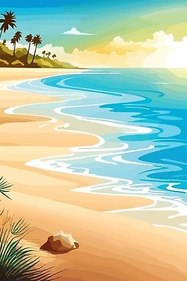 EPS 해외이미지 나무 무료이미지 바다 여행 일러스트 해변 사람없음 파란색 해외202310 해외일러스트 식물 컬러 파일형식 벡터