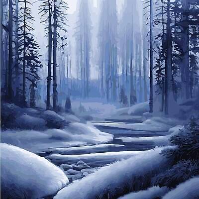 EPS 해외이미지 겨울 일러스트 사람없음 파란색 숲 눈덮임 해외202310 해외일러스트 계절 컬러 컨셉 파일형식 벡터