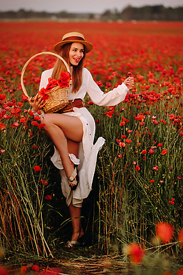 포토 JPG 해외이미지 전신 여자 백그라운드 꽃밭 한명 들기 성인 앞모습 빨간색 바구니 화려 양귀비 다리들기 성인여자한명만 해외202310 해외포토 1 꽃 뷰포인트 컬러 컨셉 모션 사람 여자한명만 성인여자만 파일형식