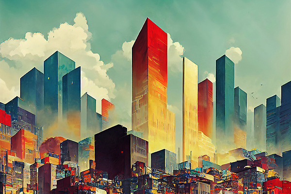 JPG 해외이미지 일러스트 하늘 빌딩 사람없음 컬러풀 도시 분위기 해외202310 해외일러스트 컬러 컨셉 건물 파일형식