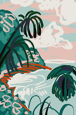 JPG 해외이미지 나무 바다 백그라운드 일러스트 하늘 산 사람없음 분위기 낙서 해외202310 해외일러스트 식물 컨셉 파일형식