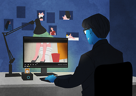 전신 PSD 여자 남자 일러스트 여러명 상반신 성인 컴퓨터 카메라 하반신 스탠드 다리 타이핑 범죄 범죄인 화장실 동영상 공유 도촬 몰래카메라 불법복제 성인만 불법촬영 영상촬영 국내일러스트 다수 조명 사람 신체부위 전자제품 촬영 파일형식