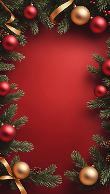 JPG 편집이미지 리본 크리스마스 프레임 사람없음 빨간색 디지털합성 솔방울 솔잎 오너먼트 카피스페이스 편집실사 AI포토 AI콘텐츠 기념일 컬러 잎 크리스마스장식 공백 CG 파일형식