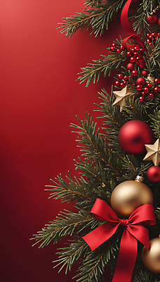 JPG 편집이미지 열매 별 리본 크리스마스 사람없음 빨간색 디지털합성 솔잎 오너먼트 카피스페이스 편집실사 AI포토 AI콘텐츠 자연요소 식물 기념일 컬러 잎 크리스마스장식 공백 CG 파일형식
