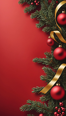 JPG 편집이미지 리본 크리스마스 사람없음 빨간색 디지털합성 솔잎 오너먼트 카피스페이스 편집실사 AI포토 AI콘텐츠 기념일 컬러 잎 크리스마스장식 공백 CG 파일형식