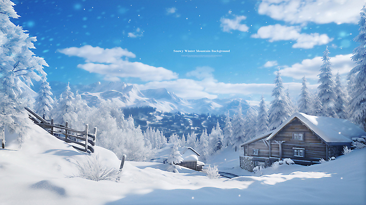 PSD 나무 구름 편집이미지 하늘색 백그라운드 겨울 하늘 주택 풍경 사람없음 울타리 설원 맑음 눈 오두막 산장 눈내림 설산 눈덮임 이미지편집 자연요소 식물 계절 컨셉 날씨 산 눈_날씨 건물 파란색 담장 파일형식