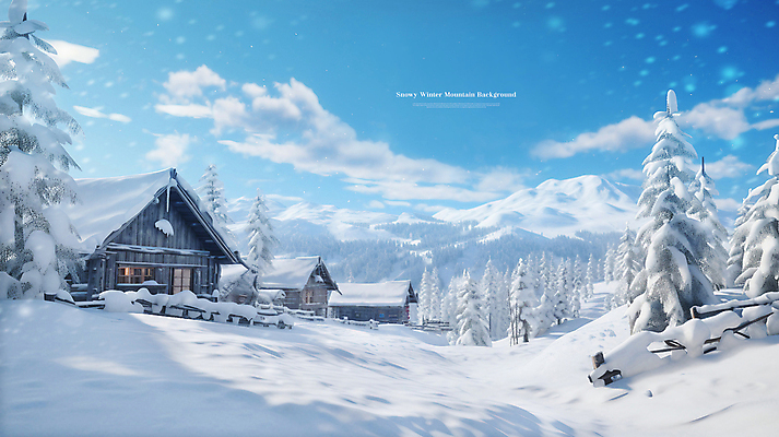 PSD 나무 구름 편집이미지 하늘색 백그라운드 겨울 하늘 주택 풍경 사람없음 설원 맑음 나뭇가지 눈 오두막 산장 눈내림 설산 눈덮임 이미지편집 자연요소 식물 계절 컨셉 날씨 산 눈_날씨 건물 파란색 파일형식