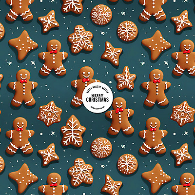 PSD 편집이미지 백그라운드 크리스마스 패턴 사람없음 갈색 원형 눈송이 청록색 진저맨 진저쿠키 이미지편집 도형 기념일 컬러 무늬 눈_날씨 쿠키 파일형식