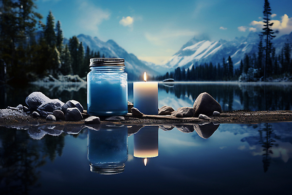 JPG 나무 편집이미지 호수 촛불 유리병 산 사람없음 파란색 반사 조약돌 오브젝트 향기 아로마 향초 편집실사 AI포토 AI콘텐츠 식물 컬러 초 병_용기 돌_바위 CG 냄새 파일형식