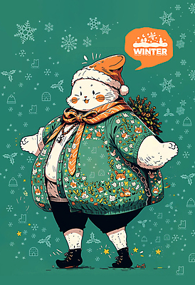 PSD 동물 동물캐릭터 말풍선 겨울 일러스트 팔벌리기 사람없음 초록색 목도리 점퍼 눈 눈송이 겨울옷 겨울축제 국내일러스트 일러캐릭터 자연요소 캐릭터 잡화 옷 계절 컬러 모션 날씨 눈_날씨 축제 외투 파일형식