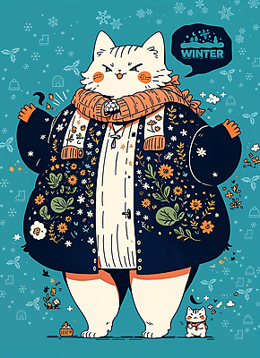 PSD 말풍선 겨울 일러스트 사람없음 손들기 목도리 고양이 점퍼 눈 눈송이 겨울옷 고양이캐릭터 민트색 겨울축제 국내일러스트 자연요소 잡화 옷 계절 컬러 동물캐릭터 포유류 모션 날씨 눈_날씨 반려동물 축제 외투 파일형식