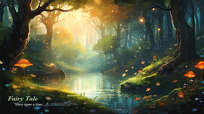 PSD 나무 편집이미지 호수 상상 자연 동화 사람없음 초록색 판타지 햇빛 버섯 풀 숲속 숲 디지털합성 몽환 편집소스 이미지편집 식물 컬러 컨셉 태양 생태계 파일형식