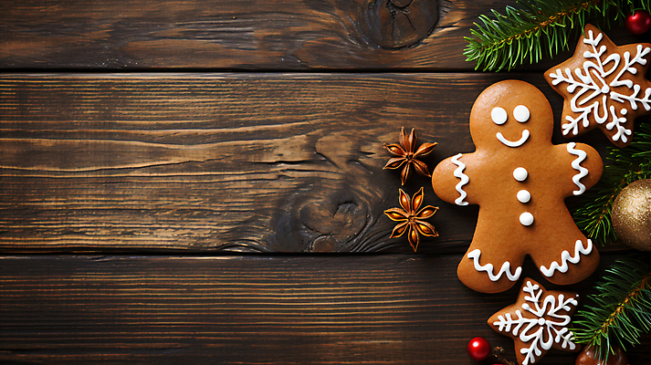 JPG 편집이미지 겨울 사람없음 하이앵글 갈색 눈송이 솔잎 진저맨 진저쿠키 카피스페이스 편집실사 AI포토 AI콘텐츠 계절 뷰포인트 컬러 잎 눈_날씨 쿠키 공백 CG 파일형식