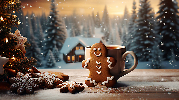 JPG 편집이미지 커피 겨울 사람없음 크리스마스트리 눈송이 커피잔 나무탁자 블러효과 진저맨 눈내림 진저쿠키 편집실사 AI포토 AI콘텐츠 계절 음료 크리스마스 탁자 잔 눈_날씨 쿠키 CG 블러 파일형식 효과