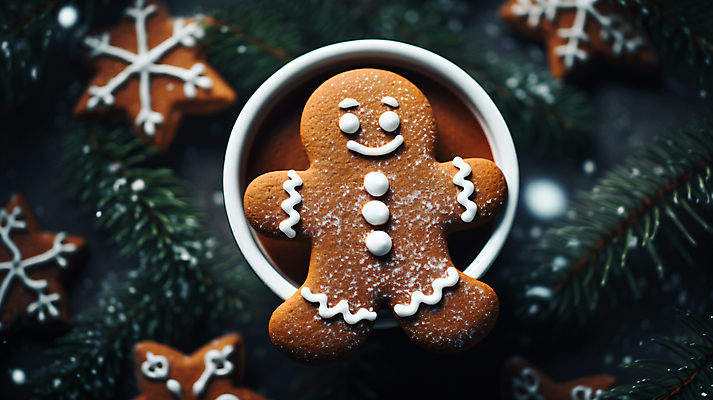 JPG 편집이미지 커피 겨울 사람없음 하이앵글 커피잔 블러효과 진저맨 진저쿠키 편집실사 AI포토 AI콘텐츠 계절 음료 뷰포인트 잔 쿠키 CG 블러 파일형식 효과