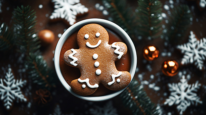 JPG 편집이미지 커피 겨울 사람없음 하이앵글 커피잔 블러효과 진저맨 진저쿠키 편집실사 AI포토 AI콘텐츠 계절 음료 뷰포인트 잔 쿠키 CG 블러 파일형식 효과