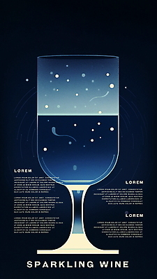 PSD 디자인 포스터 와인잔 일러스트 사람없음 파란색 빛 반짝임 와인 스파클링와인 미니멀 국내일러스트 컬러 술잔 모션 주류 탄산 파일형식