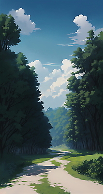 JPG 나무 구름 길 일러스트 자연 하늘 사람없음 여름 맑음 여름풍경 시골 국내일러스트 AI일러스트 AI콘텐츠 자연요소 식물 계절 날씨 풍경 생태계 파일형식 여름_계절