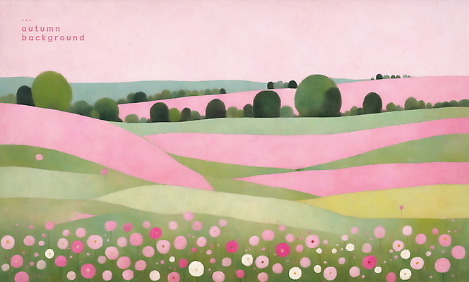 PSD 나무 분홍색 백그라운드 꽃밭 일러스트 자연 풍경 사람없음 가을 언덕 그림 유화 미니멀 국내일러스트 식물 계절 꽃 컬러 미술 생태계 파일형식