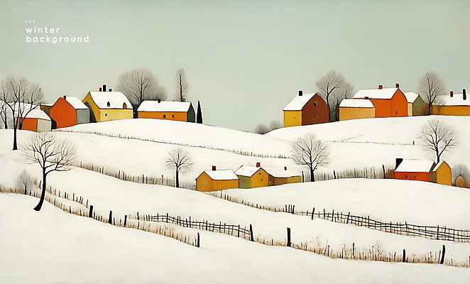 PSD 나무 백그라운드 겨울 일러스트 자연 주택 풍경 사람없음 울타리 설원 그림 유화 미니멀 국내일러스트 식물 계절 눈_날씨 미술 건물 담장 생태계 파일형식