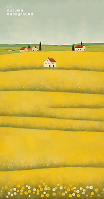 PSD 나무 꽃 백그라운드 일러스트 자연 주택 풍경 초원 사람없음 노란색 가을 그림 유화 미니멀 국내일러스트 식물 계절 컬러 미술 건물 생태계 파일형식