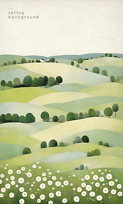 PSD 나무 꽃 백그라운드 일러스트 자연 풍경 사람없음 초록색 봄 언덕 그림 유화 미니멀 국내일러스트 식물 계절 컬러 미술 생태계 파일형식