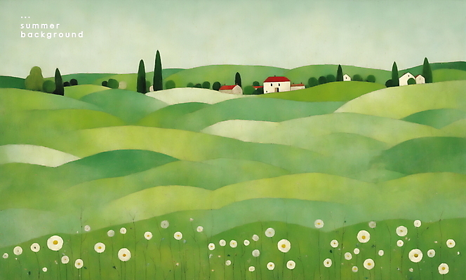 PSD 나무 꽃 백그라운드 일러스트 자연 주택 풍경 사람없음 초록색 여름 그림 유화 미니멀 국내일러스트 식물 계절 컬러 미술 건물 생태계 파일형식