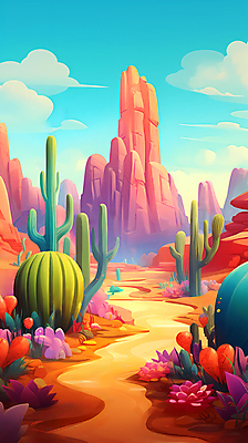 JPG 구름 꽃 길 백그라운드 일러스트 하늘 바위산 선인장 사람없음 사막 풀 디지털합성 사암 편집소스 국내일러스트 AI일러스트 AI콘텐츠 자연요소 식물 돌_바위 돌산 파일형식