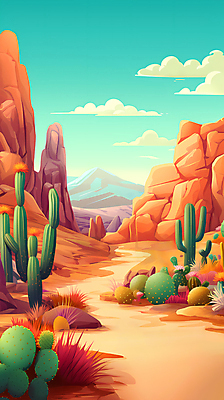 JPG 구름 길 백그라운드 일러스트 하늘 바위산 선인장 사람없음 사막 풀 디지털합성 사암 편집소스 국내일러스트 AI일러스트 AI콘텐츠 자연요소 식물 돌_바위 돌산 파일형식