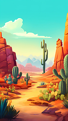 JPG 구름 길 백그라운드 일러스트 하늘 바위산 선인장 사람없음 사막 풀 디지털합성 사암 편집소스 국내일러스트 AI일러스트 AI콘텐츠 자연요소 식물 돌_바위 돌산 파일형식