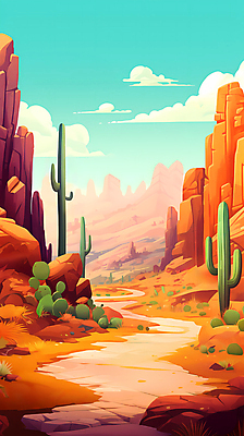 JPG 구름 길 백그라운드 일러스트 하늘 바위산 선인장 사람없음 사막 풀 디지털합성 사암 편집소스 국내일러스트 AI일러스트 AI콘텐츠 자연요소 식물 돌_바위 돌산 파일형식