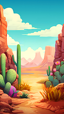 JPG 구름 길 백그라운드 일러스트 하늘 바위산 선인장 사람없음 사막 풀 디지털합성 사암 편집소스 국내일러스트 AI일러스트 AI콘텐츠 자연요소 식물 돌_바위 돌산 파일형식