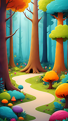 JPG 나무 백그라운드 일러스트 자연 사람없음 버섯 풀 숲속 오솔길 디지털합성 편집소스 국내일러스트 AI일러스트 AI콘텐츠 식물 길 숲 생태계 파일형식