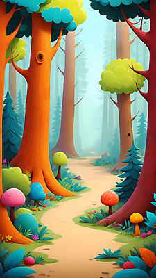 JPG 나무 백그라운드 일러스트 자연 사람없음 버섯 풀 숲속 오솔길 디지털합성 편집소스 국내일러스트 AI일러스트 AI콘텐츠 식물 길 숲 생태계 파일형식