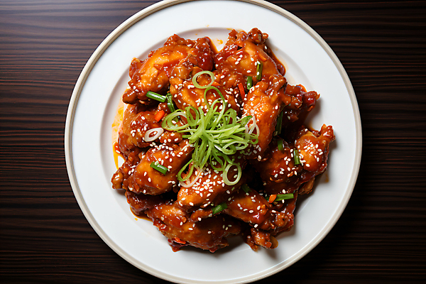 JPG 편집이미지 사람없음 하이앵글 치킨 양념치킨 닭고기 튀김 파 닭고기요리 편집실사 AI포토 AI콘텐츠 음식 뷰포인트 채소 육류 CG 파일형식