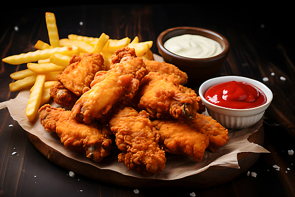 JPG 편집이미지 사람없음 치킨 프라이드치킨 닭고기 튀김 감자튀김 소스 케첩 마요네즈 닭고기요리 편집실사 AI포토 AI콘텐츠 음식 감자 육류 양념 소스_음식 CG 파일형식