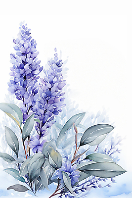 JPG 꽃 줄기 잎 겨울 일러스트 수채화 사람없음 보라색 번짐 카피스페이스 국내일러스트 AI일러스트 AI콘텐츠 식물 계절 컬러 공백 파일형식 효과