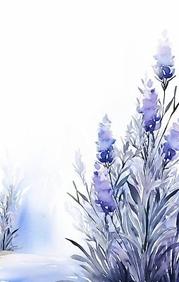 JPG 꽃 줄기 잎 겨울 일러스트 수채화 사람없음 보라색 번짐 카피스페이스 국내일러스트 AI일러스트 AI콘텐츠 식물 계절 컬러 공백 파일형식 효과