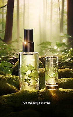 PSD 편집이미지 잎 자연 사람없음 반짝임 화장품 숲 에코 친환경 공병 천연화장품 이미지편집 식물 모션 뷰티 환경 생태계 병_담는 파일형식