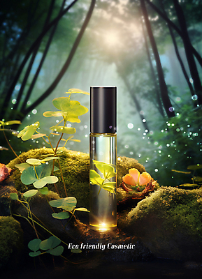 PSD 편집이미지 잎 자연 사람없음 반짝임 햇빛 화장품 바위 숲 에코 친환경 공병 천연화장품 이미지편집 식물 모션 태양 뷰티 환경 돌_바위 생태계 병_담는 파일형식